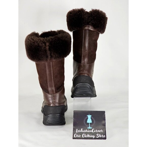 UGG Adirondack Women's Brown Leather & Fur Tall Lace-Up Boots Size 6 313 - Picture 6 of 15